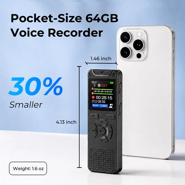 Alt view image 6 of 7 - Digital Voice Recorder with Playback, 64GB Built-in Memory Storage Small Size, Voice Activated Recording, 1536Kbps Audio, A-B Repeat, Device Portable Mini for Lectures, Meetings, Interview etc