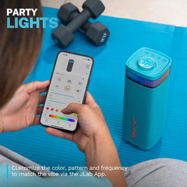 Alt view image 3 of 7 - JBuds Party, Portable Bluetooth Speaker, Waterproof Outdoor Speaker, RGB Lighting, Multi-Speaker Connect, Cyan