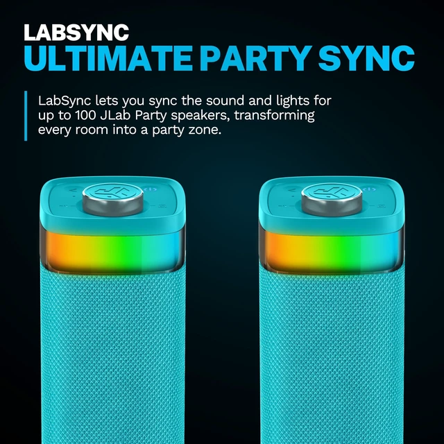 Alt view image 4 of 7 - JBuds Party, Portable Bluetooth Speaker, Waterproof Outdoor Speaker, RGB Lighting, Multi-Speaker Connect, Cyan