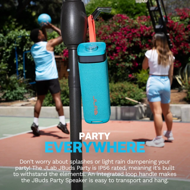 Alt view image 6 of 7 - JBuds Party, Portable Bluetooth Speaker, Waterproof Outdoor Speaker, RGB Lighting, Multi-Speaker Connect, Cyan
