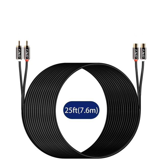 Alt view image 7 of 7 - 2 RCA Extension Cable, RCA Male to Female Stereo Cable, 25 ft Gold Plated Connectors, Heavy Duty Copper Shell & OFC conductors - Clear Bass, Noise Shielding for Hi-Fi, TV and Home Theater