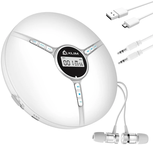 Main image of Discman Portable CD Player with Headphones, Built-in Battery, MP3 Skip-Free and Shock-Resistant Playback, 5 EQ Effects, Supports SD Cards, WMA Files - White