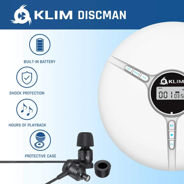 Alt view image 3 of 6 - Discman Portable CD Player with Headphones, Built-in Battery, MP3 Skip-Free and Shock-Resistant Playback, 5 EQ Effects, Supports SD Cards, WMA Files - White