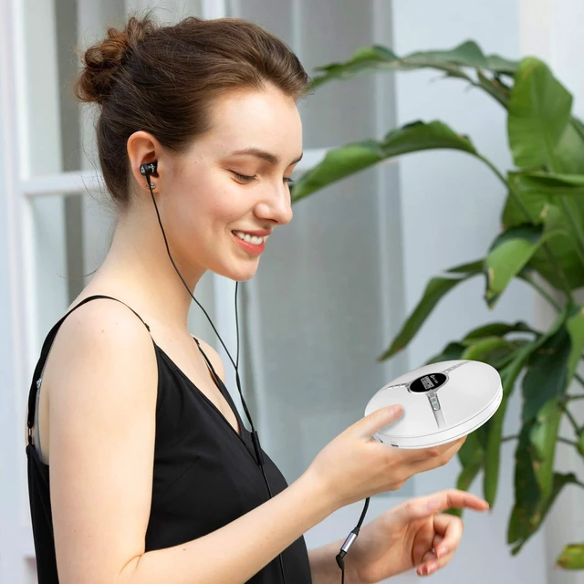 Alt view image 4 of 6 - Discman Portable CD Player with Headphones, Built-in Battery, MP3 Skip-Free and Shock-Resistant Playback, 5 EQ Effects, Supports SD Cards, WMA Files - White