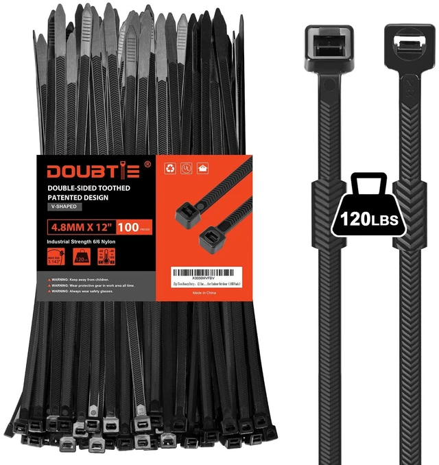 Main image of Zip Ties Heavy Duty 12 Inch V-Shaped Toothed Double Sided With 120 LBS Tensile Strength Cable Wire Ties Adjustable More Durable Nylon Tie Wraps for Indoor Outdoor100 Pack