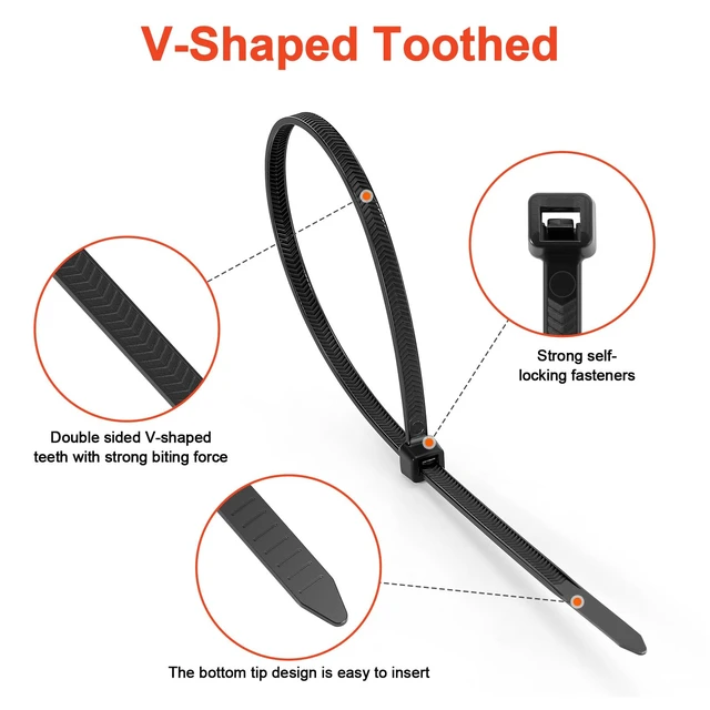 Alt view image 2 of 7 - Zip Ties Heavy Duty 12 Inch V-Shaped Toothed Double Sided With 120 LBS Tensile Strength Cable Wire Ties Adjustable More Durable Nylon Tie Wraps for Indoor Outdoor100 Pack