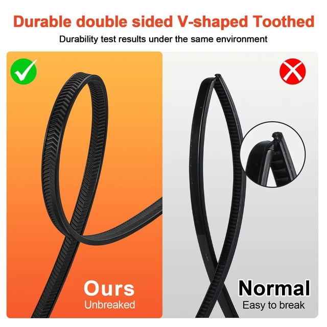 Alt view image 5 of 7 - Zip Ties Heavy Duty 12 Inch V-Shaped Toothed Double Sided With 120 LBS Tensile Strength Cable Wire Ties Adjustable More Durable Nylon Tie Wraps for Indoor Outdoor100 Pack