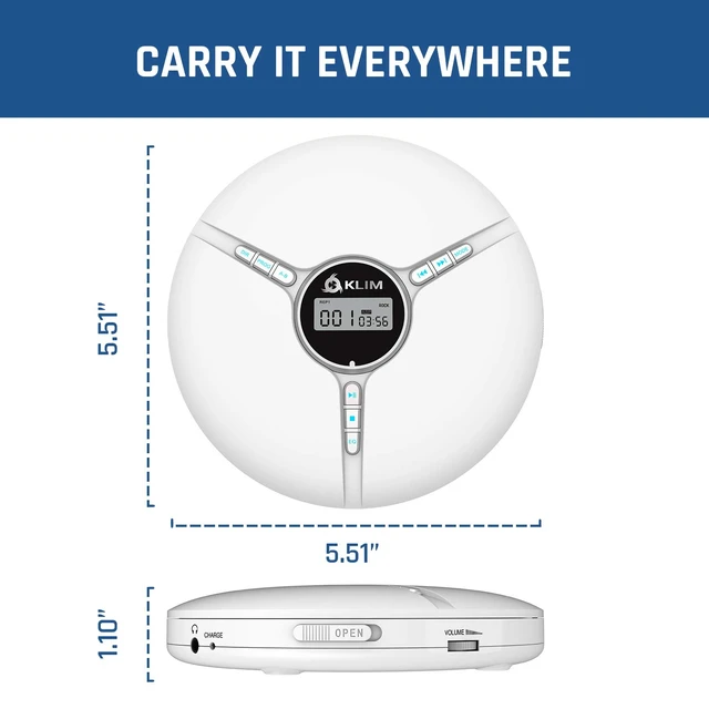 Alt view image 6 of 6 - Discman Portable CD Player with Headphones, Built-in Battery, MP3 Skip-Free and Shock-Resistant Playback, 5 EQ Effects, Supports SD Cards, WMA Files - White