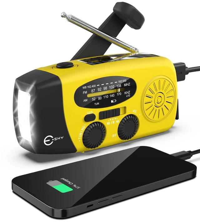 Main image of Emergency Hand Crank Radio with 3 LED Flashlight, AM/FM/NOAA Portable Weather Radio with 2000mAh Rechargable Battery, Solar Powered USB Charged Radio for Indoor Outdoor Camping, SOS Alarm