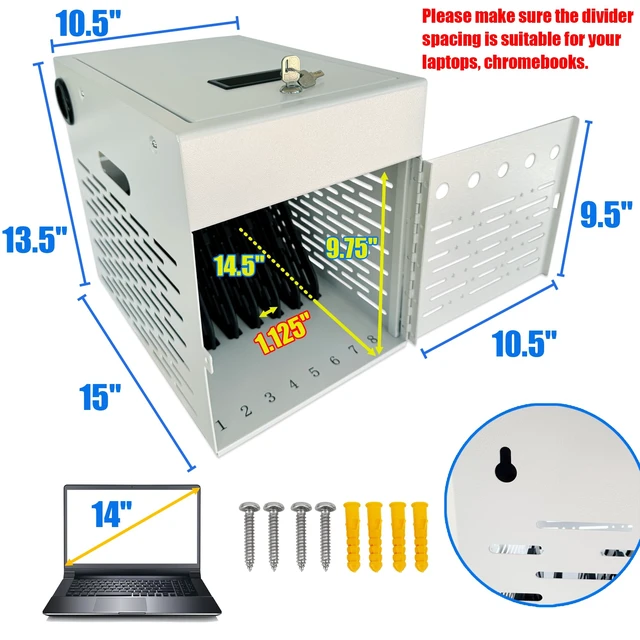 Alt view image 3 of 7 - 8-Device Tablet & Laptop Charging Cabinet, Fully Assembled Lockable Steel Charging Station for Chromebooks, iPads & Devices up to 14", Built for Schools & Offices,White