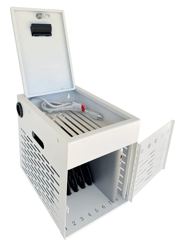 Alt view image 6 of 7 - 8-Device Tablet & Laptop Charging Cabinet, Fully Assembled Lockable Steel Charging Station for Chromebooks, iPads & Devices up to 14", Built for Schools & Offices,White