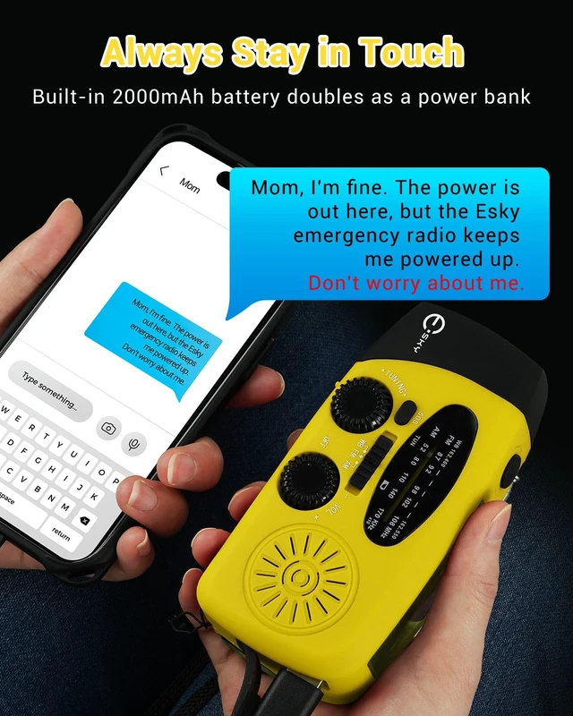Alt view image 3 of 7 - Emergency Hand Crank Radio with 3 LED Flashlight, AM/FM/NOAA Portable Weather Radio with 2000mAh Rechargable Battery, Solar Powered USB Charged Radio for Indoor Outdoor Camping, SOS Alarm