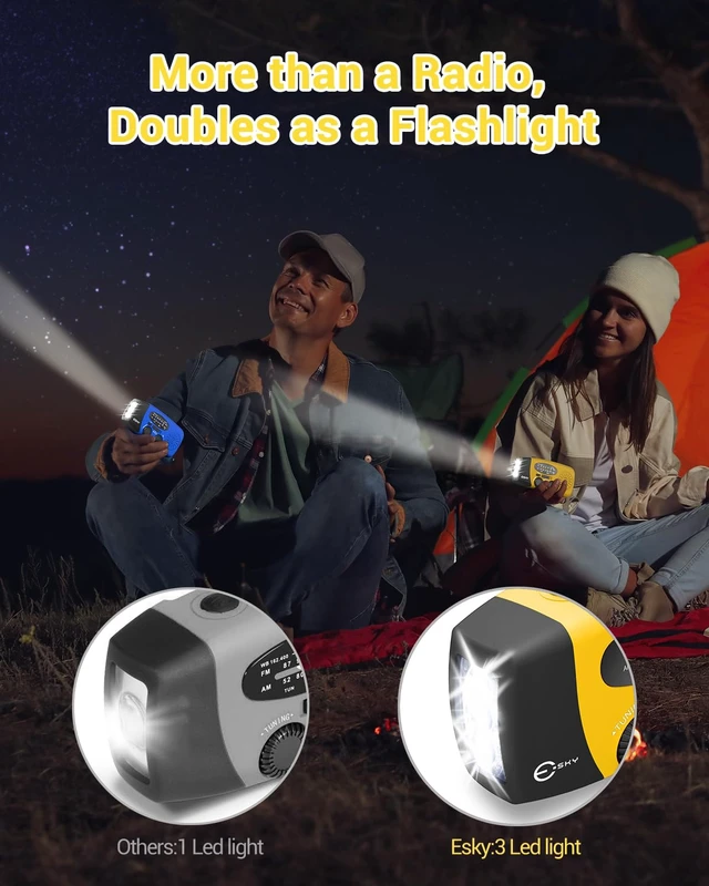 Alt view image 5 of 7 - Emergency Hand Crank Radio with 3 LED Flashlight, AM/FM/NOAA Portable Weather Radio with 2000mAh Rechargable Battery, Solar Powered USB Charged Radio for Indoor Outdoor Camping, SOS Alarm