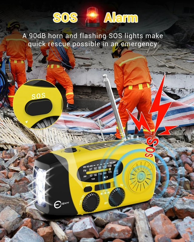 Alt view image 4 of 7 - Emergency Hand Crank Radio with 3 LED Flashlight, AM/FM/NOAA Portable Weather Radio with 2000mAh Rechargable Battery, Solar Powered USB Charged Radio for Indoor Outdoor Camping, SOS Alarm