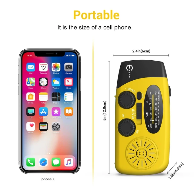 Alt view image 6 of 7 - Emergency Hand Crank Radio with 3 LED Flashlight, AM/FM/NOAA Portable Weather Radio with 2000mAh Rechargable Battery, Solar Powered USB Charged Radio for Indoor Outdoor Camping, SOS Alarm