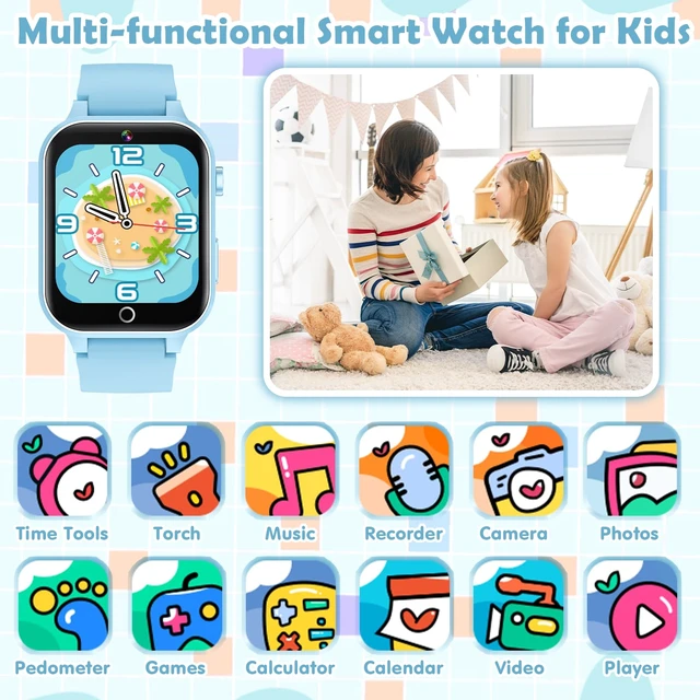 Alt view image 2 of 7 - Smart Watch for Kids, with 26 Puzzle Games, Touch Screen, HD Camera, Alarm Clock, Toys for Ages 4-12 Years Old.Birthday Gift for Boys Girls (Soft Blue)