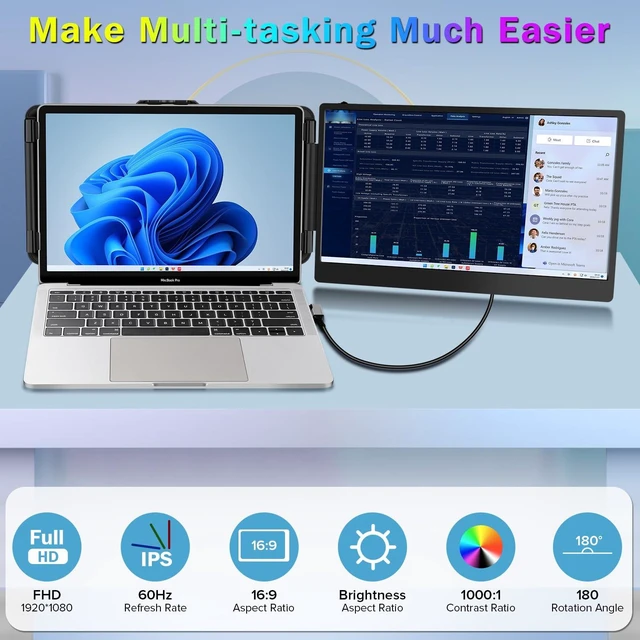 Alt view image 5 of 7 - S1 14 Portable Monitor for Laptop Screen Extender Monitor 1080P FHD IPS Dual Laptop Monitor Extender Plug and Play Type-C/HDMI for 13-17.3inch LaptopWindows,Mac,Android, Dex