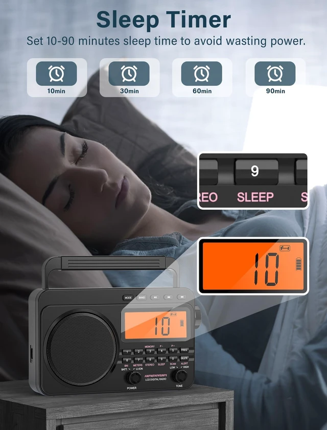 Alt view image 7 of 7 - Digital AM FM Shortwave Radio 4000mAh Rechargeable Battery Black Portable Radio with Best Reception NOAA Weather Alert, Big Speaker,Stereo Earphone,Support Micro SD Card and USB MP3 Player