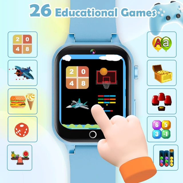 Alt view image 4 of 7 - Smart Watch for Kids, with 26 Puzzle Games, Touch Screen, HD Camera, Alarm Clock, Toys for Ages 4-12 Years Old.Birthday Gift for Boys Girls (Soft Blue)