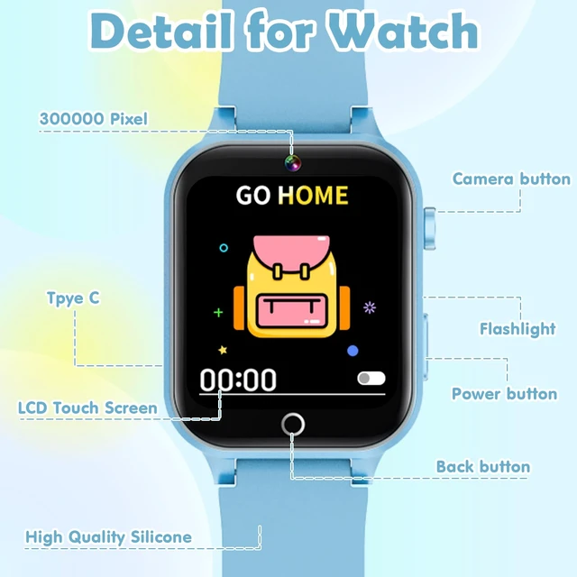 Alt view image 5 of 7 - Smart Watch for Kids, with 26 Puzzle Games, Touch Screen, HD Camera, Alarm Clock, Toys for Ages 4-12 Years Old.Birthday Gift for Boys Girls (Soft Blue)