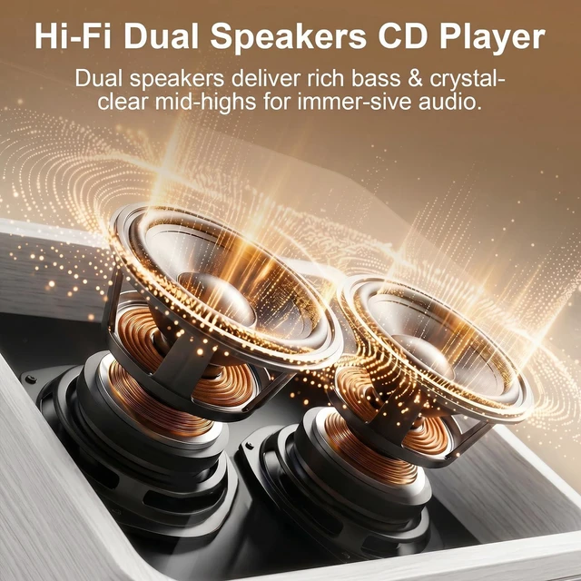 Alt view image 2 of 7 - Retro CD Player Portable Bluetooth CD Players with Speakers Vintage CD-Player 3600mAh Rechargeable & Radio & Remote Control Support USB/AUX Playback Headphone Jack (Walnut Color)