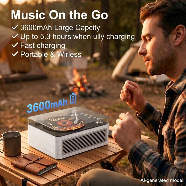 Alt view image 5 of 7 - Retro CD Player Portable Bluetooth CD Players with Speakers Vintage CD-Player 3600mAh Rechargeable & Radio & Remote Control Support USB/AUX Playback Headphone Jack (Walnut Color)