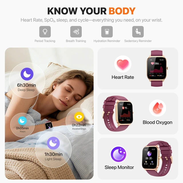 Alt view image 4 of 7 - Smart Watch for Women Men,(Answer/Make Call) 1.83'' HD Fitness Activity Tracker Smartwatch for Android iPhone iOS Compatible,IP68 Waterproof Step Counter with Sleep Monitor (Modern, Wine Red, 1.83)