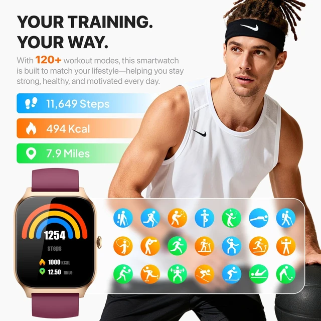 Alt view image 3 of 7 - Smart Watch for Women Men,(Answer/Make Call) 1.83'' HD Fitness Activity Tracker Smartwatch for Android iPhone iOS Compatible,IP68 Waterproof Step Counter with Sleep Monitor (Modern, Wine Red, 1.83)