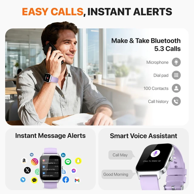 Alt view image 2 of 7 - Smart Watch for Women Men,(Answer/Make Call) 1.83'' HD Fitness Activity Tracker Smartwatch for Android iPhone iOS Compatible,IP68 Waterproof Step Counter with Sleep Monitor (Modern, Purple, 1.83)
