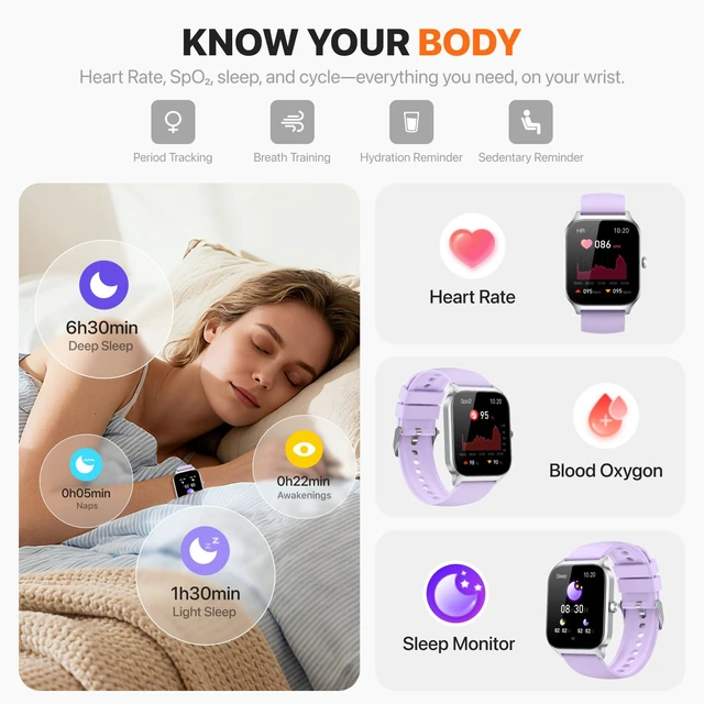 Alt view image 4 of 7 - Smart Watch for Women Men,(Answer/Make Call) 1.83'' HD Fitness Activity Tracker Smartwatch for Android iPhone iOS Compatible,IP68 Waterproof Step Counter with Sleep Monitor (Modern, Purple, 1.83)