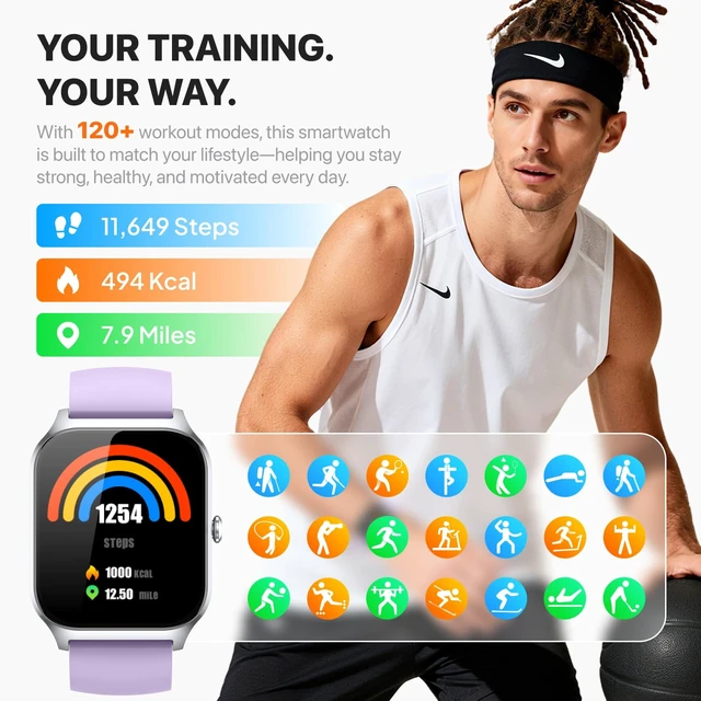 Alt view image 3 of 7 - Smart Watch for Women Men,(Answer/Make Call) 1.83'' HD Fitness Activity Tracker Smartwatch for Android iPhone iOS Compatible,IP68 Waterproof Step Counter with Sleep Monitor (Modern, Purple, 1.83)