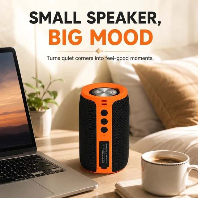 Alt view image 2 of 7 - M68 Bluetooth Speaker, 12W, IPX5, 24H Playtime, OrangeBlack Portable, small and compact with USB playback, AUX input, FM radio, TF card playback, up to 24H and dual pairing