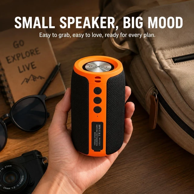 Alt view image 7 of 7 - M68 Bluetooth Speaker, 12W, IPX5, 24H Playtime, OrangeBlack Portable, small and compact with USB playback, AUX input, FM radio, TF card playback, up to 24H and dual pairing