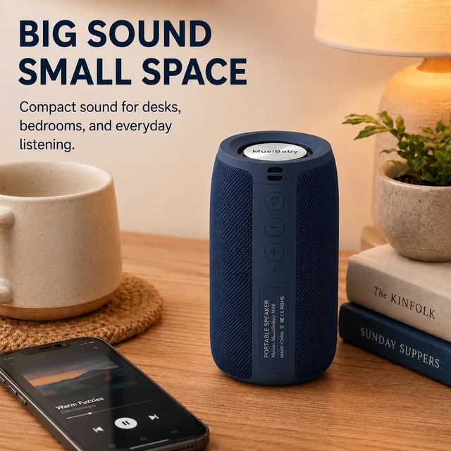 Alt view image 2 of 7 - M68 Bluetooth Speaker, 12W, IPX5, 24H Playtime, Dark Blue Portable, small and compact with USB playback, AUX input, FM radio, TF card playback, up to 24H and dual pairing