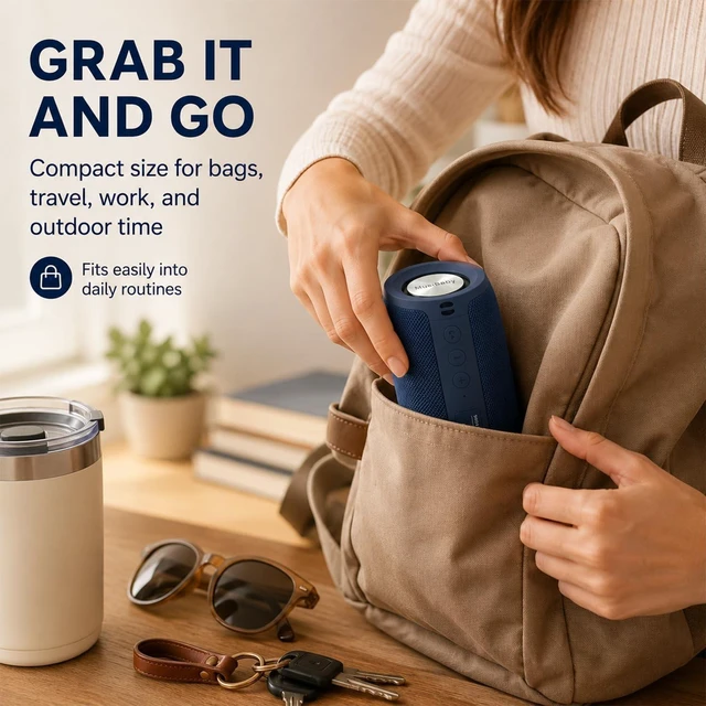 Alt view image 3 of 7 - M68 Bluetooth Speaker, 12W, IPX5, 24H Playtime, Dark Blue Portable, small and compact with USB playback, AUX input, FM radio, TF card playback, up to 24H and dual pairing