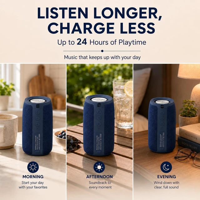 Alt view image 5 of 7 - M68 Bluetooth Speaker, 12W, IPX5, 24H Playtime, Dark Blue Portable, small and compact with USB playback, AUX input, FM radio, TF card playback, up to 24H and dual pairing