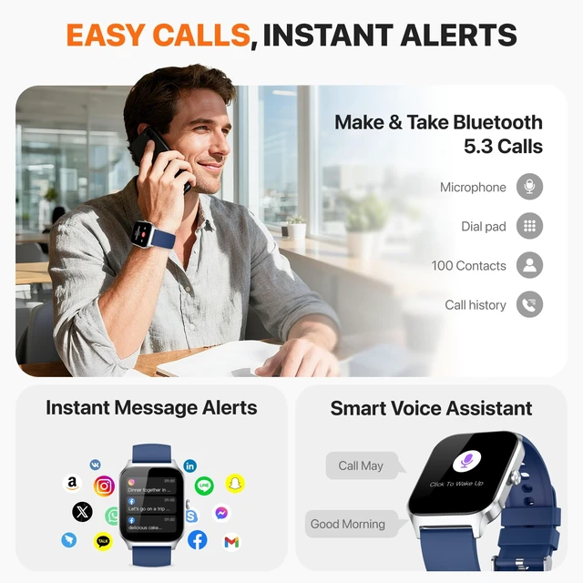 Alt view image 2 of 7 - Smart Watch for Women Men,(Answer/Make Call) 1.83'' HD Fitness Activity Tracker Smartwatch for Android iPhone iOS Compatible,IP68 Waterproof Step Counter with Sleep Monitor (Modern, Blue, 1.83)