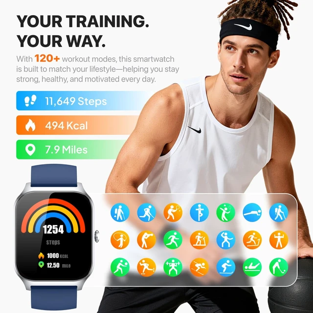 Alt view image 3 of 7 - Smart Watch for Women Men,(Answer/Make Call) 1.83'' HD Fitness Activity Tracker Smartwatch for Android iPhone iOS Compatible,IP68 Waterproof Step Counter with Sleep Monitor (Modern, Blue, 1.83)