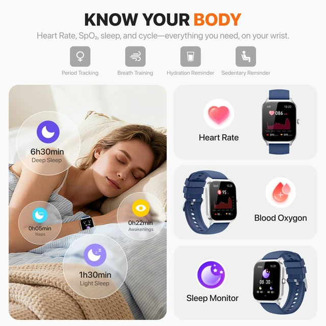 Alt view image 4 of 7 - Smart Watch for Women Men,(Answer/Make Call) 1.83'' HD Fitness Activity Tracker Smartwatch for Android iPhone iOS Compatible,IP68 Waterproof Step Counter with Sleep Monitor (Modern, Blue, 1.83)