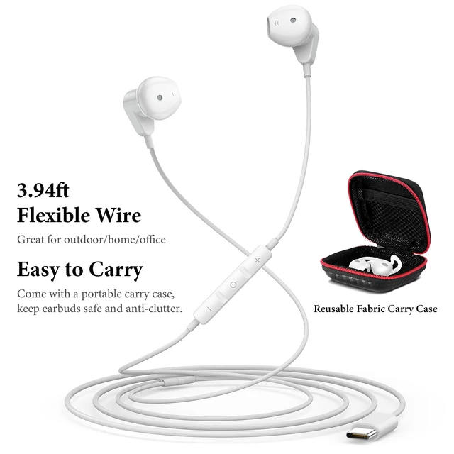 Alt view image 5 of 7 - USB C Headphones for iPhone 18 Pro Max 17 16 15/iPad Air Earbuds HiFi Stereo USB-C Wired Earbuds, Microphone Volume Control, Type C Earphone for Samsung S26 S25 S24 S23 Ultra Pixel 11 10 9 8
