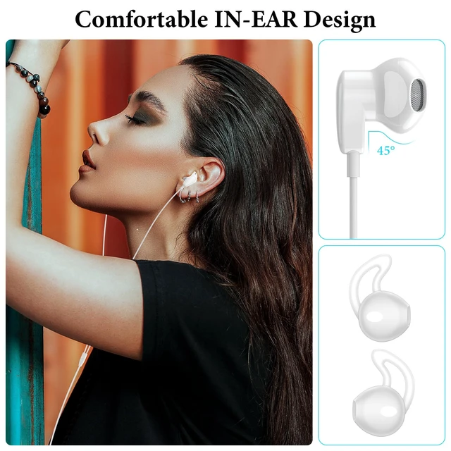 Alt view image 6 of 7 - USB C Headphones for iPhone 18 Pro Max 17 16 15/iPad Air Earbuds HiFi Stereo USB-C Wired Earbuds, Microphone Volume Control, Type C Earphone for Samsung S26 S25 S24 S23 Ultra Pixel 11 10 9 8