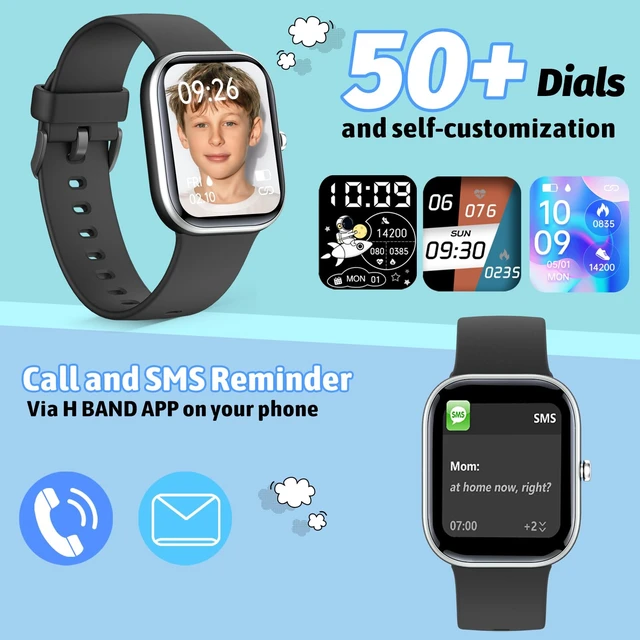 Alt view image 2 of 6 - Smart Watch for Kids Fitness Tracker No Phone/APP Needed,19 Sport Mode,1.5" DIY Dial,IP68 Waterproof,Sleep Monitor,Pedometers,Heart Rate,Great Birthday Gift for Boys Girls Teens 6-14 year Olds (Black)