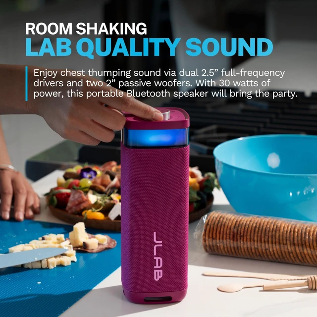 Alt view image 2 of 7 - JBuds Party, Portable Bluetooth Speaker, Waterproof Outdoor Speaker, RGB Lighting, Multi-Speaker Connect, Mulberry