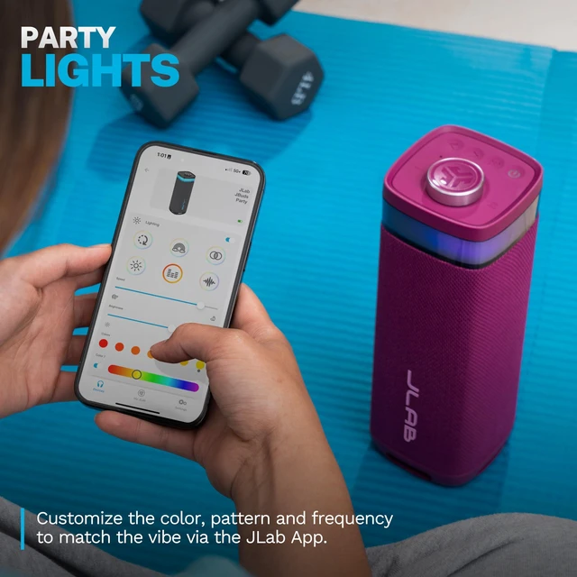 Alt view image 3 of 7 - JBuds Party, Portable Bluetooth Speaker, Waterproof Outdoor Speaker, RGB Lighting, Multi-Speaker Connect, Mulberry