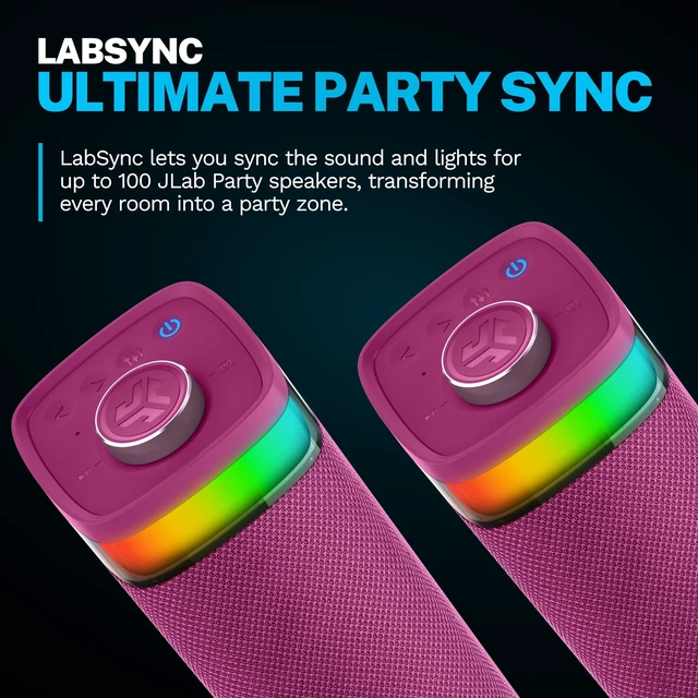 Alt view image 4 of 7 - JBuds Party, Portable Bluetooth Speaker, Waterproof Outdoor Speaker, RGB Lighting, Multi-Speaker Connect, Mulberry