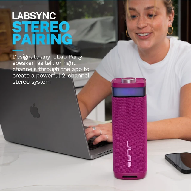 Alt view image 5 of 7 - JBuds Party, Portable Bluetooth Speaker, Waterproof Outdoor Speaker, RGB Lighting, Multi-Speaker Connect, Mulberry