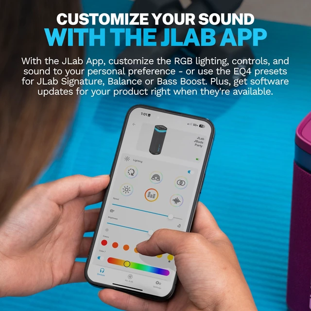 Alt view image 7 of 7 - JBuds Party, Portable Bluetooth Speaker, Waterproof Outdoor Speaker, RGB Lighting, Multi-Speaker Connect, Mulberry