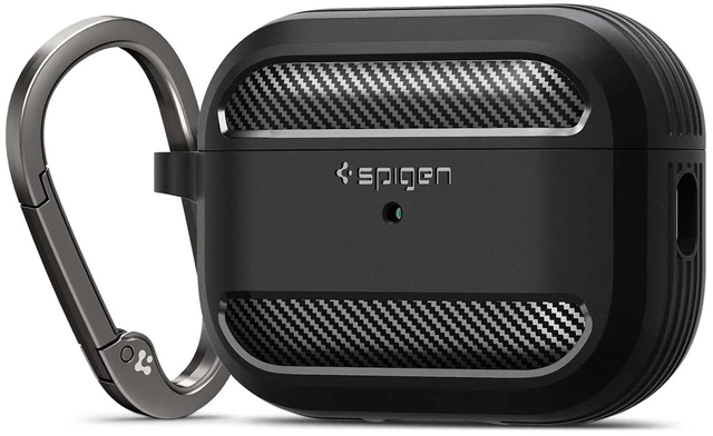 Main image of Rugged Armor Designed for AirPods Pro 2 Case (2022/2023) TPU & PC Dual Layer Protection, Included Carabiner, Wireless Charging Compatible - Matte Black
