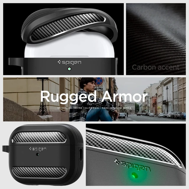 Alt view image 2 of 6 - Rugged Armor Designed for AirPods Pro 2 Case (2022/2023) TPU & PC Dual Layer Protection, Included Carabiner, Wireless Charging Compatible - Matte Black