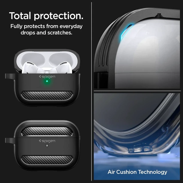 Alt view image 3 of 6 - Rugged Armor Designed for AirPods Pro 2 Case (2022/2023) TPU & PC Dual Layer Protection, Included Carabiner, Wireless Charging Compatible - Matte Black